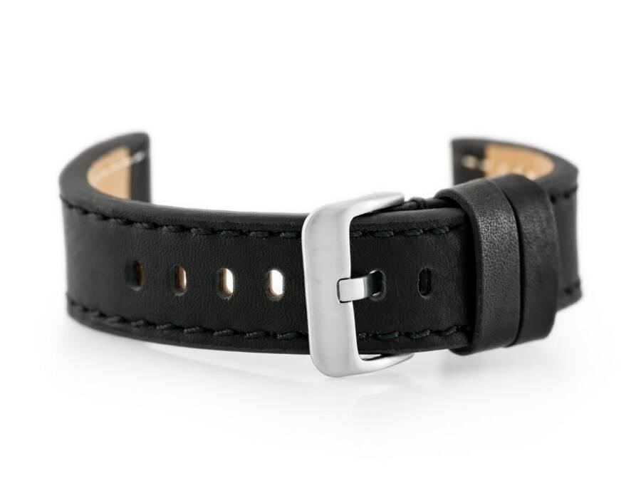 Pasek Skórzany Do Zegarka W48 - Premium - Czarny/Czarne - 20Mm