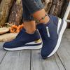 [Navy Blue Sneakers] Navy Blue and Golden Women's Casual Sneakers | Round Toe, Lace-Up, Rubber Sole, All-Season Comfort Shoes, Casual Footwear