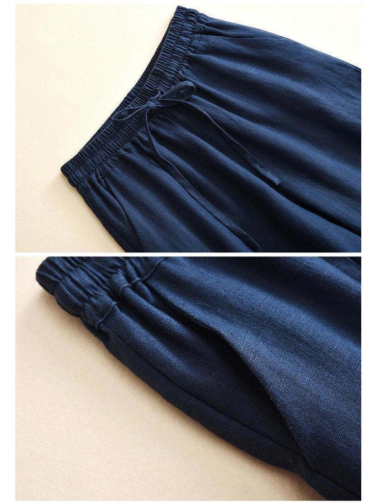 Женские брюки с высокой талией из хлопка и льна с широкими штанинами - Свободные, Стройнящие, Дышащие, Большого размера, Повседневные прямые штанины для весны и осени