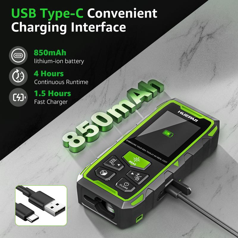 Huepar Dual Laser Rangefinder 120M/200M Green Beam Digital Laser Meter Multiple Unit Measurement Tool With Backlit LCD display
