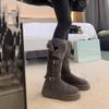 Серые короткие зимние ботинки женские 2025 зима новые на толстой подошве с увеличением роста на меху утолщенные с длинным голенищем теплые зимние хлопковые ботинки