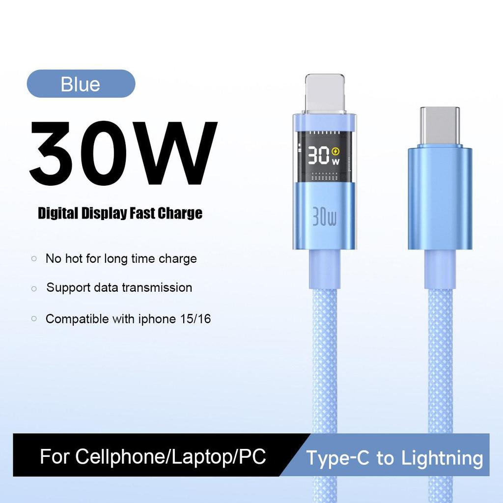 Цифровой дисплей 100 Вт Кабель для супербыстрой зарядки Type-C на Type-C PD 30 Вт Быстрая зарядка USB на Type-C C-C Для iPhone 15 16 Xiaomi Huawei