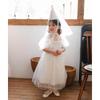 Made In Korea Girls' White Princess Dress – Elegant Puffy Sleeve Gown for Birthdays & Special Occasions