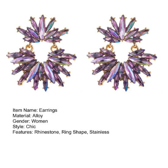 1 пара женских висячих серег со стразами в форме кольца в богемном стиле из нержавеющей сплава, украшения для ушей, ювелирные изделия для вечеринки, выпускного вечера, висячие серьги для невесты