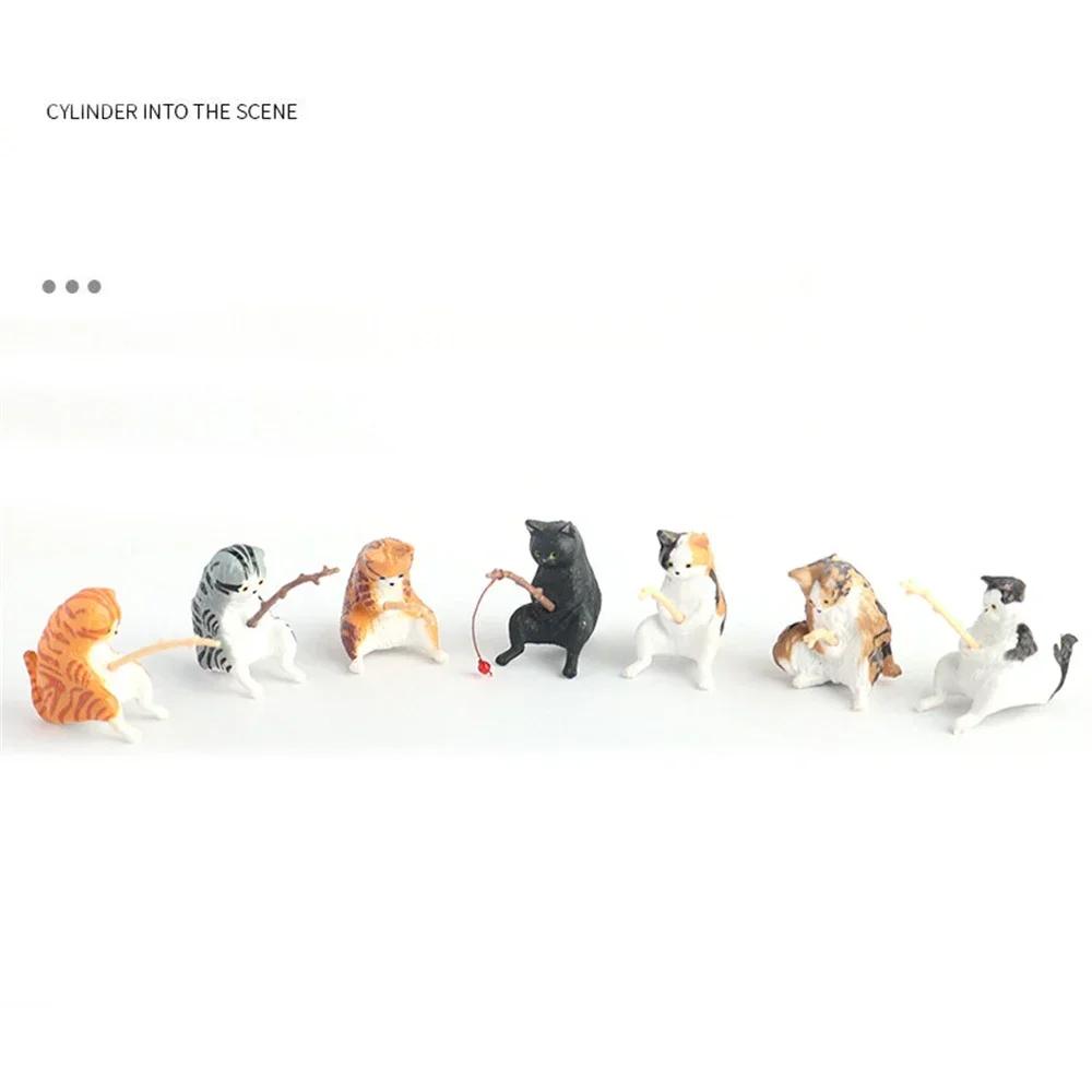 1/5/10 шт. Декоративная мебель для аквариума, фигурка кошки-рыболова, скульптура кошки, сидящей на рыбалке, маленькая милая кошка из смолы