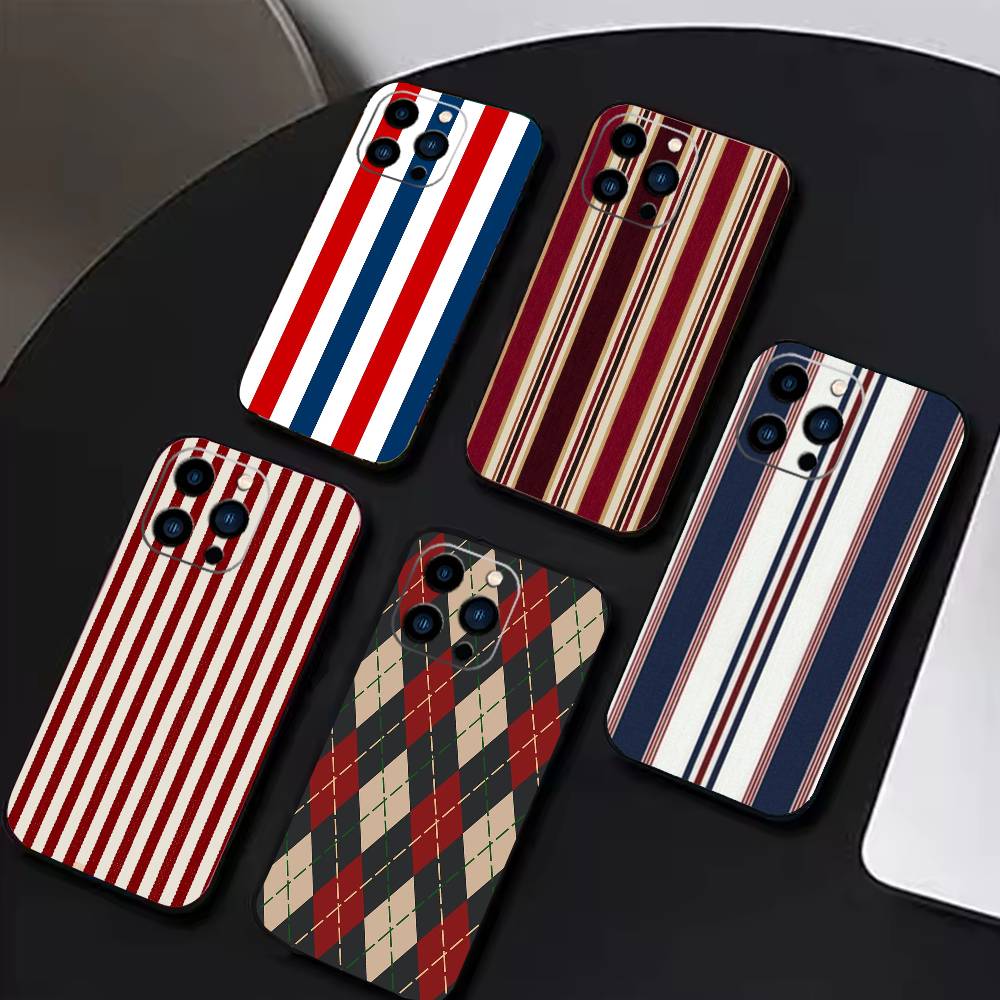 Бордовый Белый Полосатый Чехол Для Телефона Для iPhone17,16,15,14,13,12 Plus,Max Мягкий Силикон Черный Чехол