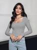 Spring women's tops slim fit short long sleeve square neck T-shirt for hot girls casual and versatile