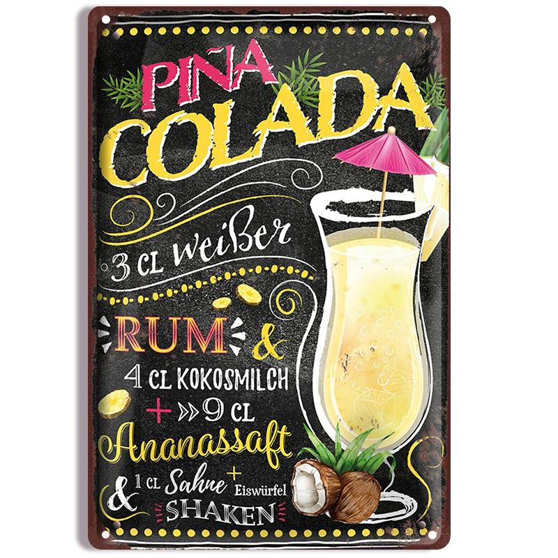 Vintage Cocktail Recipe Metal Tin Signs Set Pina Colada Sangria Margarita Aperol Spritz Zombie Screw Driver Drinks Wall Decor