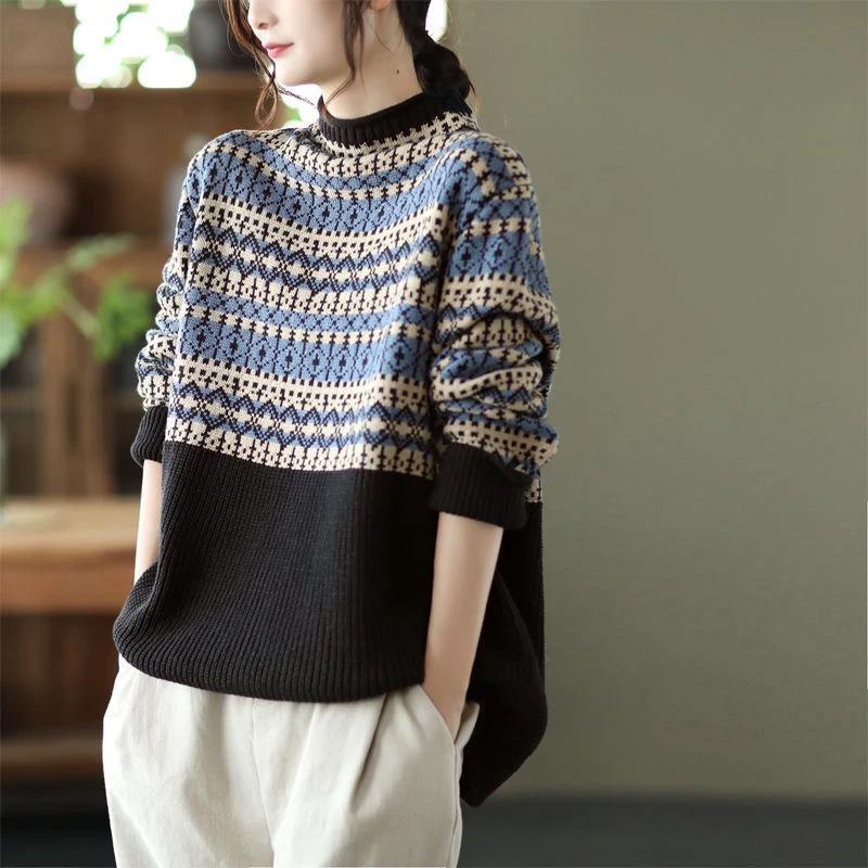 Свитер для женщин, утолщенный пуловер, теплый вязаный свитер с полуворотом, джемпер с длинным рукавом, свитер оверсайз, топы