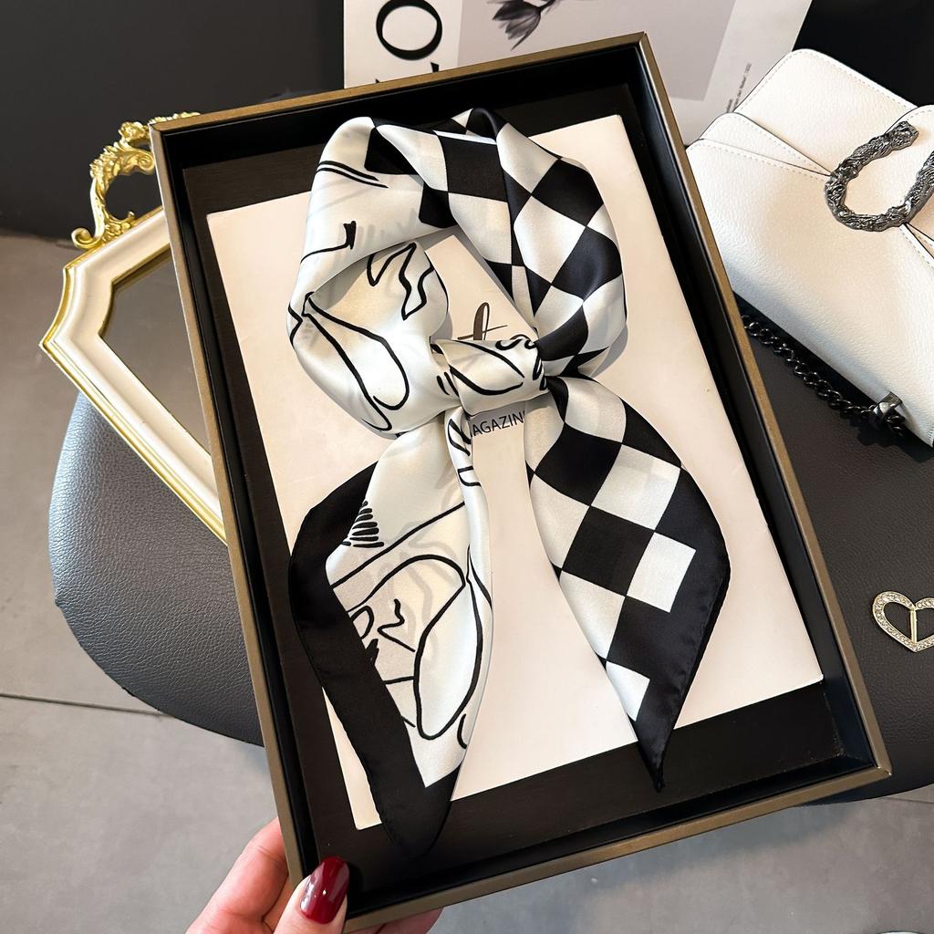 Spring And Summer Satin Long Scarf For Women Sunscreen Shawl Fashionable Beauty Scene Satin Long Scarf Versatile Travel Scarf