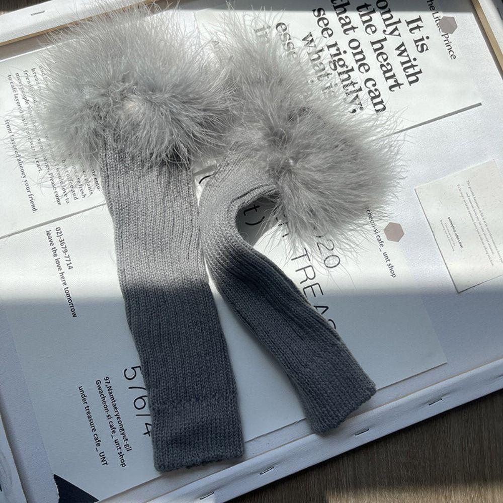 Эластичные вязаные митенки с перьями, длинные варежки, перчатки без пальцев, Y2K, теплые рукава, для вечеринки девочки