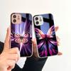 Чехол для телефона с цветной бабочкой, металлический лак, закаленное стекло, противоударный чехол для iPhone, Samsung, Huawei, Honor, Xiaomi, Redmi, OPPO, Realme, OnePlus, Vivo