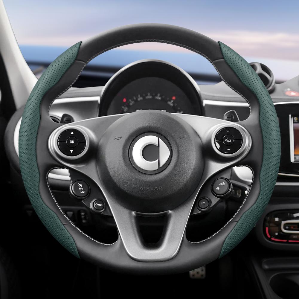 vcxja9 Suitable for Smart Breathable Hole Leather Steering Wheel Cover Segmented Quick Release Design Non-Slip and Durable Fortwo 451 450 453