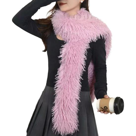Yousheng Winter Scarf Solid Color Thickened Plush Soft Thick Warm Extra Long Scarf Winter Outdoor Imitation Fur Neck Warmer