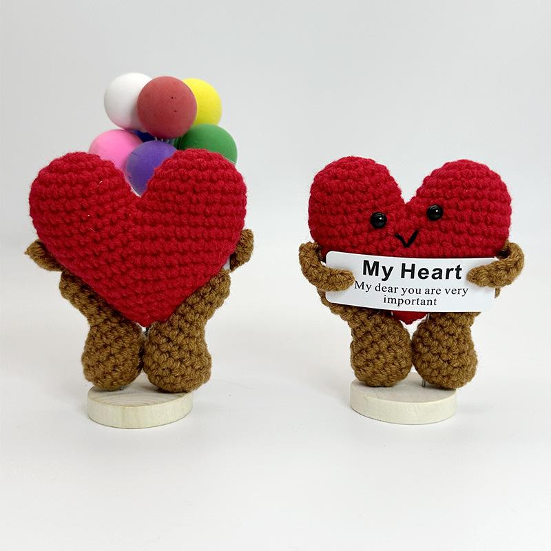 Funny Crochet Emotional Support Bear Doll With Card Desktop Ornament Handmade Knitted Pig Dolls Christmas Gifts Home Decoration