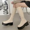 Черные, но высокие до колена сапоги-трубы с юбкой на платформе женские новые осенние ретро-ботинки 2025 года, тонкие маленькие сапоги