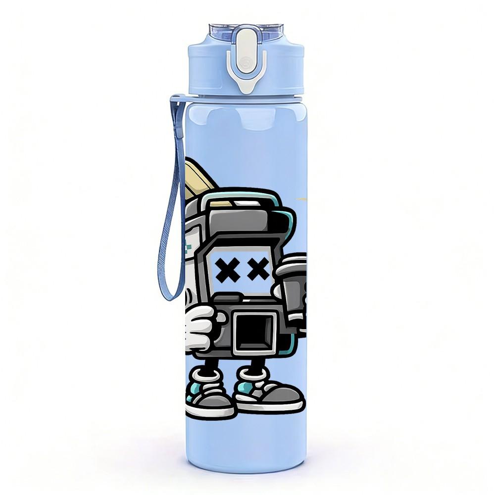 1PC Vintage Metal Robot Figure 750ml Color Plastic Sports Water Bottle Leakproof Flip Straw Lid Suitable for Sports Office Home Use