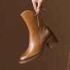 Original'Chelsea Boots Autumn Coarse Heel Brown Short Boots Female Handsome Martin Boots Leather Boots
