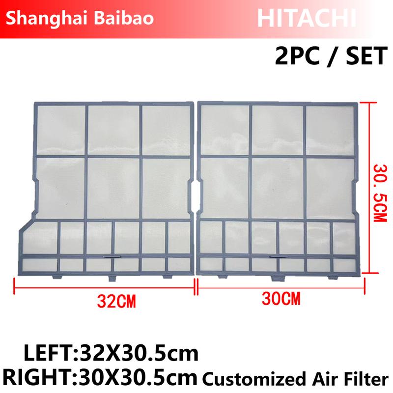 2 PCS/Set Customized Air Conditioner Filter For Hitachi Air conditioning Dust Screen Size:LEFT 32X30.5cm+ RIGHT 30X30.5cm