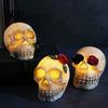 Spooky Skull Lamp Gothic Light Up Rose Flower Figurine, Day of Dead Resin Halloween Decor Statue, Skeleton Head for Desk Home