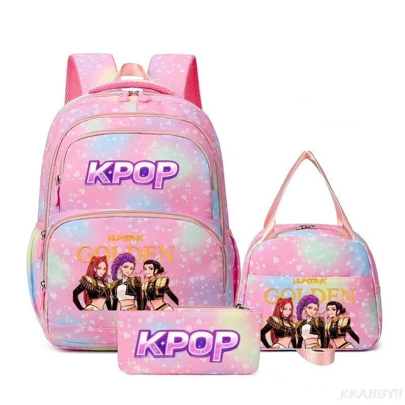 Трехкомпонентный набор K-pop Девушка-Охотник на Демонов Цветной Школьный Рюкзак Сумка для Ланча Пенал Подарочная Коробка