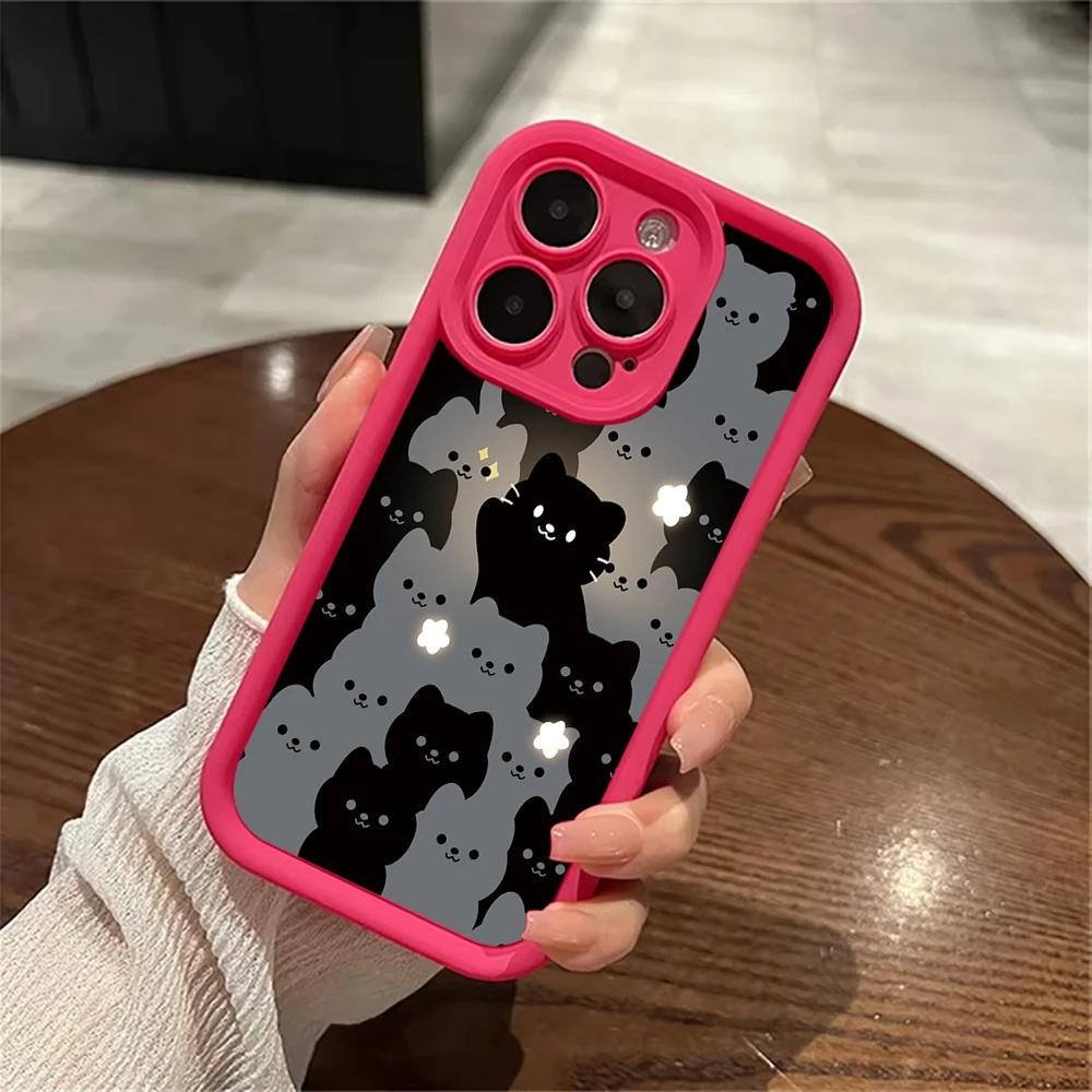 Милый мультяшный кот Силиконовый чехол для телефона Для iPhone 17 16 15 14 13 12 11 Pro Plus Max 17 Air 16 E Ударопрочный Мягкий Бампер Задняя крышка