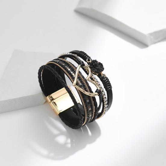 Женский браслет, многослойный горный хрусталь, искусственная кожа, богемный стиль, плетеное сердце, легкие украшения на запястье, женский браслет, веревочный браслет