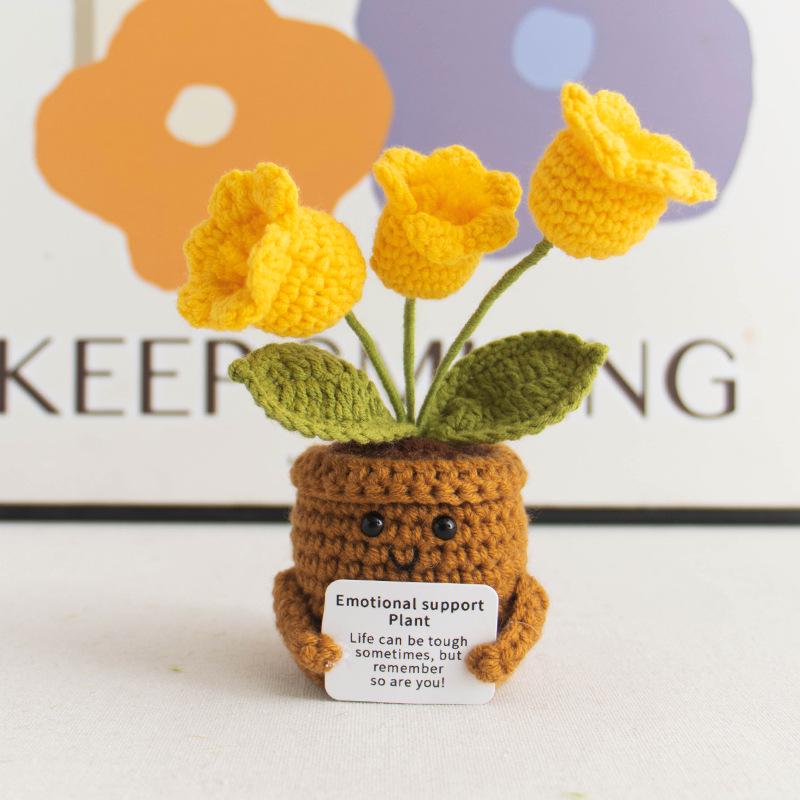 Positive Vibes Plant Doll: Knitted Potted Bouquet and Desk Ornament