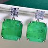 Wong Rain 100% 925 Sterling Silver Emerald Paraiba Asscher Cut High Carbon Diamonds Gemstone Drop Dangle Earrings Fine Jewelry