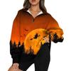 Women's Fashion Casual Long Sleeve Halloween Printed Zipper Turtleneck Drop Shoulder Sweatshirt Top