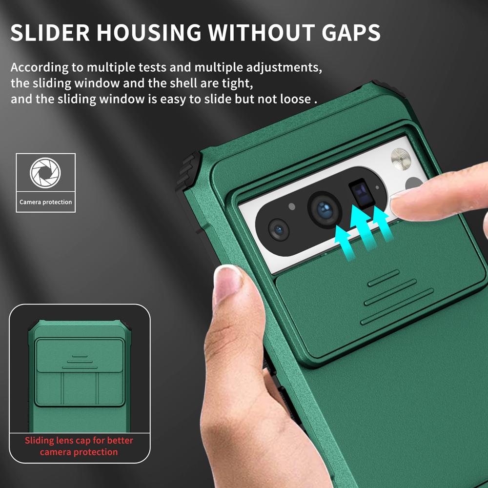 Ударопрочный бронированный жесткий чехол для Google Pixel 9 Pro XL 9Pro Slide Camera Lens Protection KickStand Holder Back Cover для Google Pixel9 Pixel8 8pro