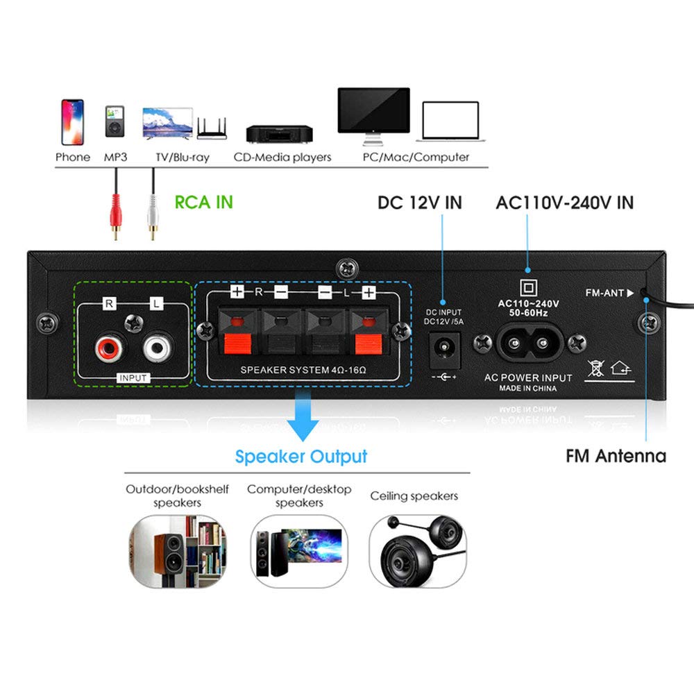 TATUM Audio Amplifier with 2ch Music Playback Stereo Small with Remote Control Bluetooth5.0 30W+30W USB/microSD Hi-Fi
