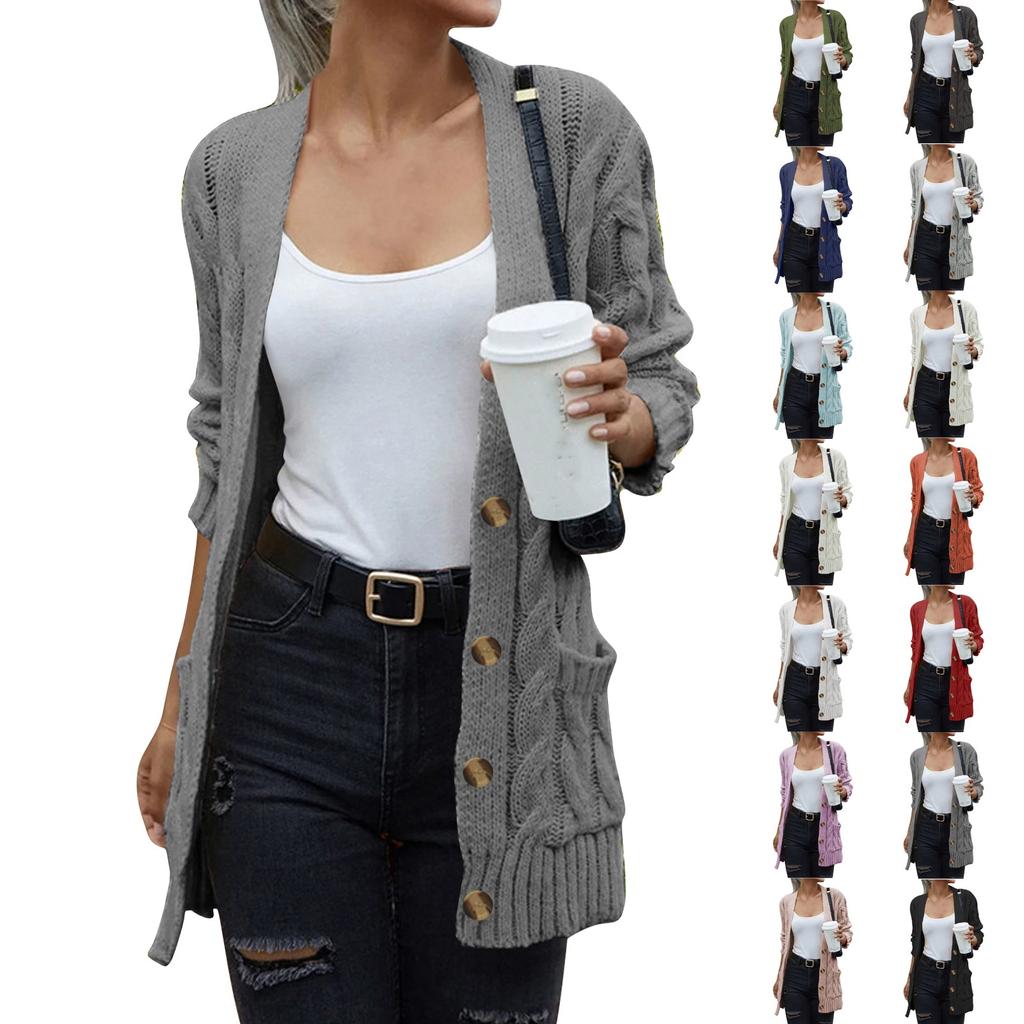 Женский однотонный повседневный кардиган с длинными рукавами, однобортный вязаный свитер, куртка