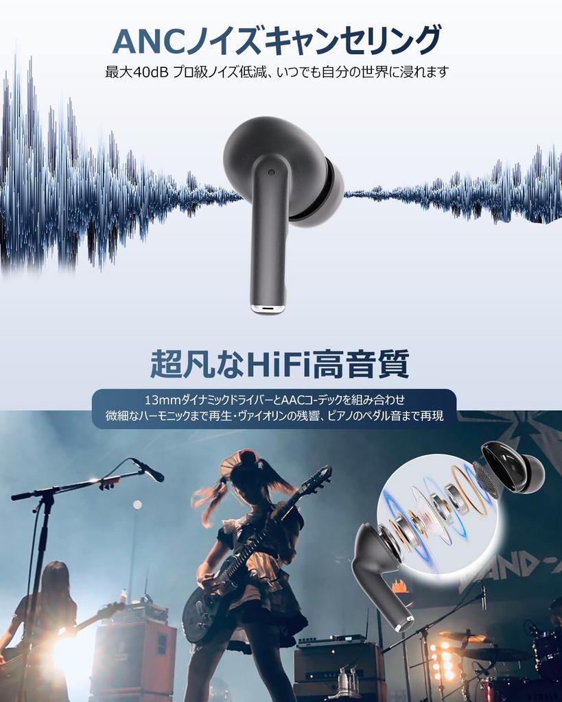 Беспроводные Bluetooth-наушники ANC Обновленные Последние Bluetooth-наушники с ANC Шумоподавление Автоматический Звук IPX4 Быстрое Сенсорное Управление Ушами Подходит для и Совместим с