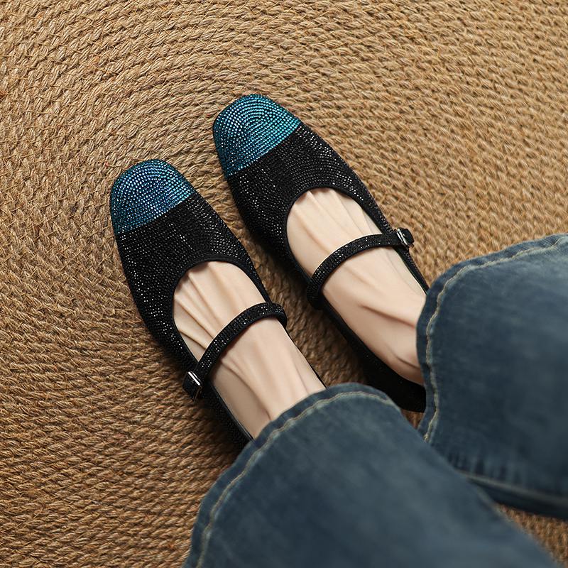 Krazing Pot Замшевые бусины из хрусталя, весна-лето, размер 41, туфли на среднем каблуке, женские туфли Мэри Джейн с квадратным носком и неглубокой подошвой