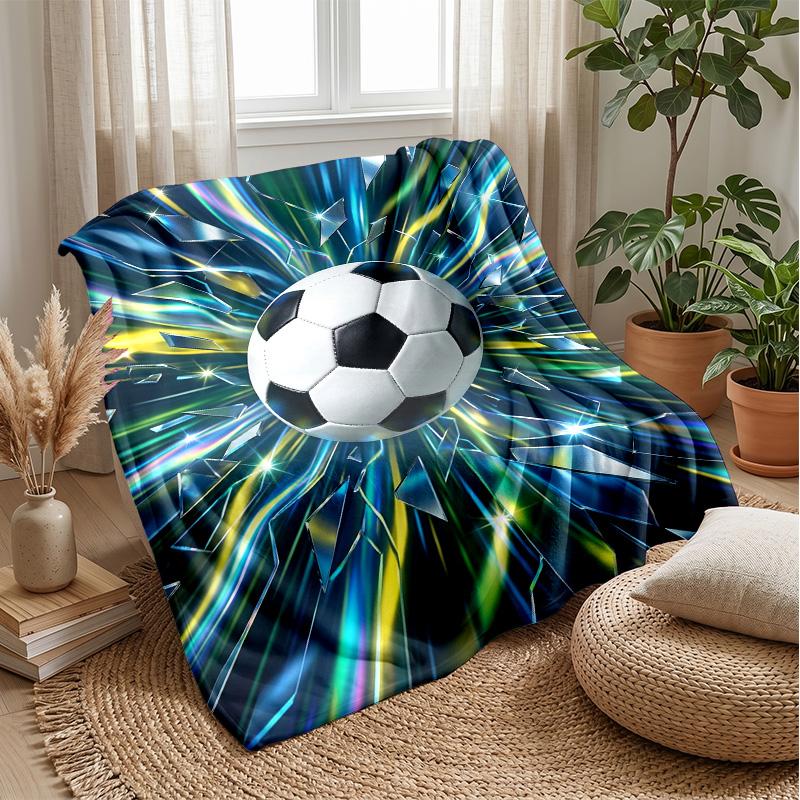 Soccer Ball Breaking Glass Theme blanket Lightweight Warm Flannel Blanket Decorative Throw Blanket for Home Decoration