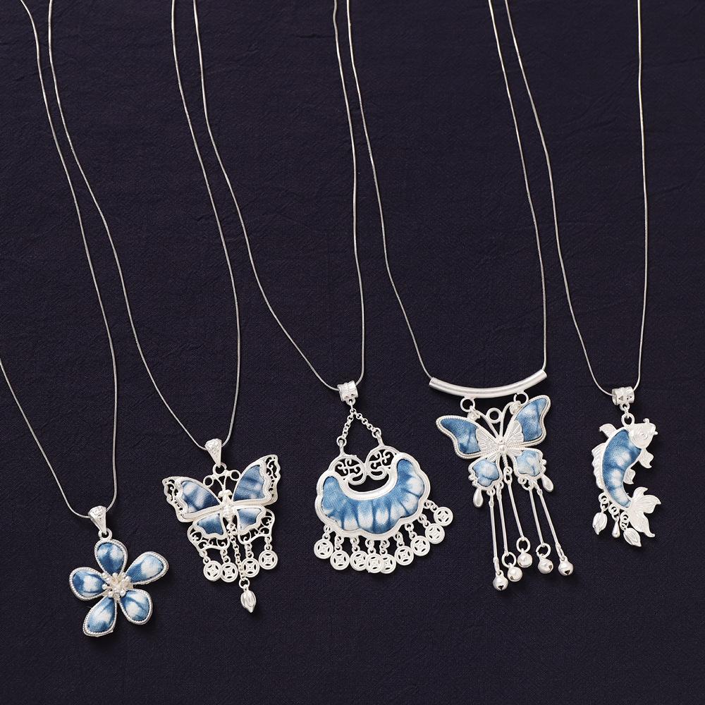 Ethnic style handmade necklace, vintage butterfly pendant, Chinese-style sweater chain