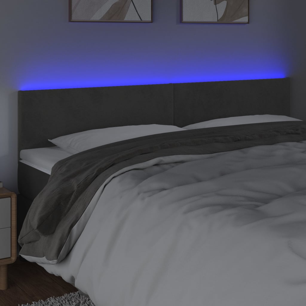 Vidaxl Zagłówek Do Łóżka Z Led, Ciemnoszary, 160X5X78/88 Cm, Aksamit