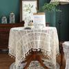 Винтажная жаккардовая круглая хлопковая и льняная скатерть с бахромой, бежевая, вязание крючком, домашняя мода, скатерть, скатерть