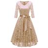 Women's Fashion Vintage V-Neck Long Sleeve Lace  Retro Slim Evening Dress