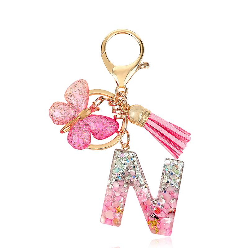 AZ Dreamy Sequin Letters Брелок для женщин Подвеска-бабочка с кисточками Инициал Брелок для кошелька Подвеска для сумок Амулеты Автомобильный брелок