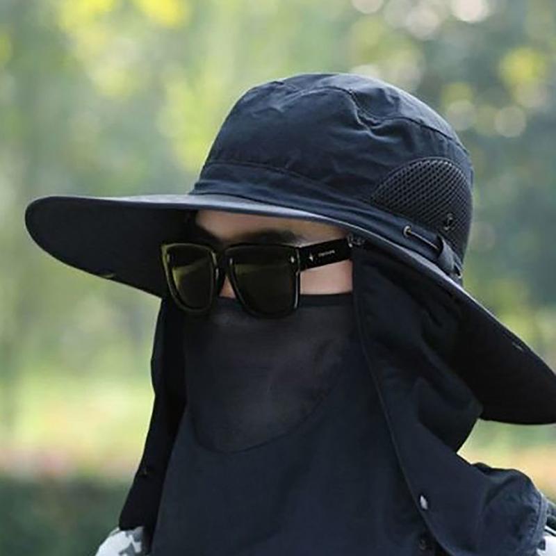 Youth Omni Directional Brim Face Shield Neck Protection Sun Hat Big Brim UV Proof Outdoor Fishing Mountaineering Cap