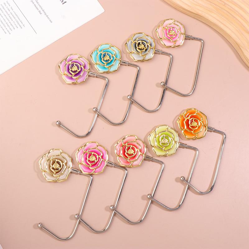Элегантный градиентный розовый крючок для сумки, портативный держатель для сумочки, модный складной крючок для стола, органайзер, боковые крючки для стола