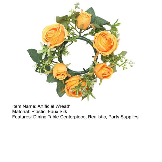 Mini Artificial Wreath Candle Ring Realistic Faux Rose Garland with Plastic Base Candle Wine Decoration Weddings Party Dining Table Centerpiece