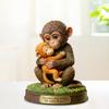 Cute Monkey Figurine Small Baby Monkey Holding Plush Toy Desktop Ornament for Living Room Bedroom Office Table Decor