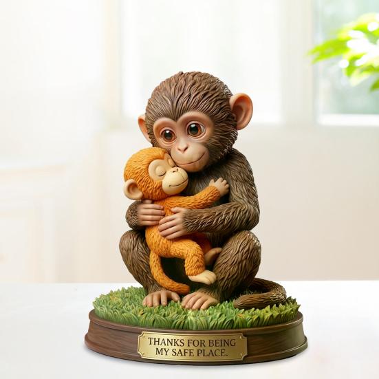 Cute Monkey Figurine Small Baby Monkey Holding Plush Toy Desktop Ornament for Living Room Bedroom Office Table Decor