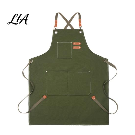 Crafting And DIY Workwear Canvas Work Apron with Multi-Pocket, Waterproof Oil-Proof Cross-Back Apron, Kitchen Cooking Pockets Adjustable Straps