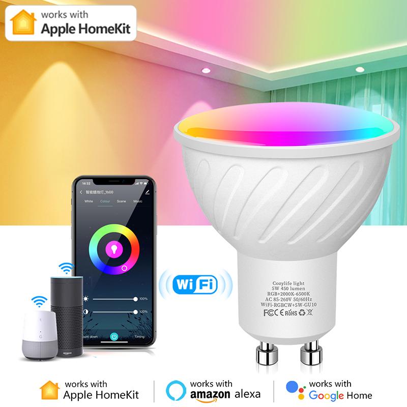 GU10 WIFI Умные светодиодные лампы RGB с регулируемой яркостью Светодиодные лампы Homekit Smart APP Управление лампочками Голос Alexa/Google
