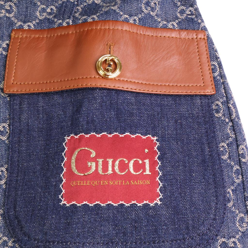 GUCCI Domestic regular 652658 GG denim leather switch square patch belted Jacket 34 IndigoUsed