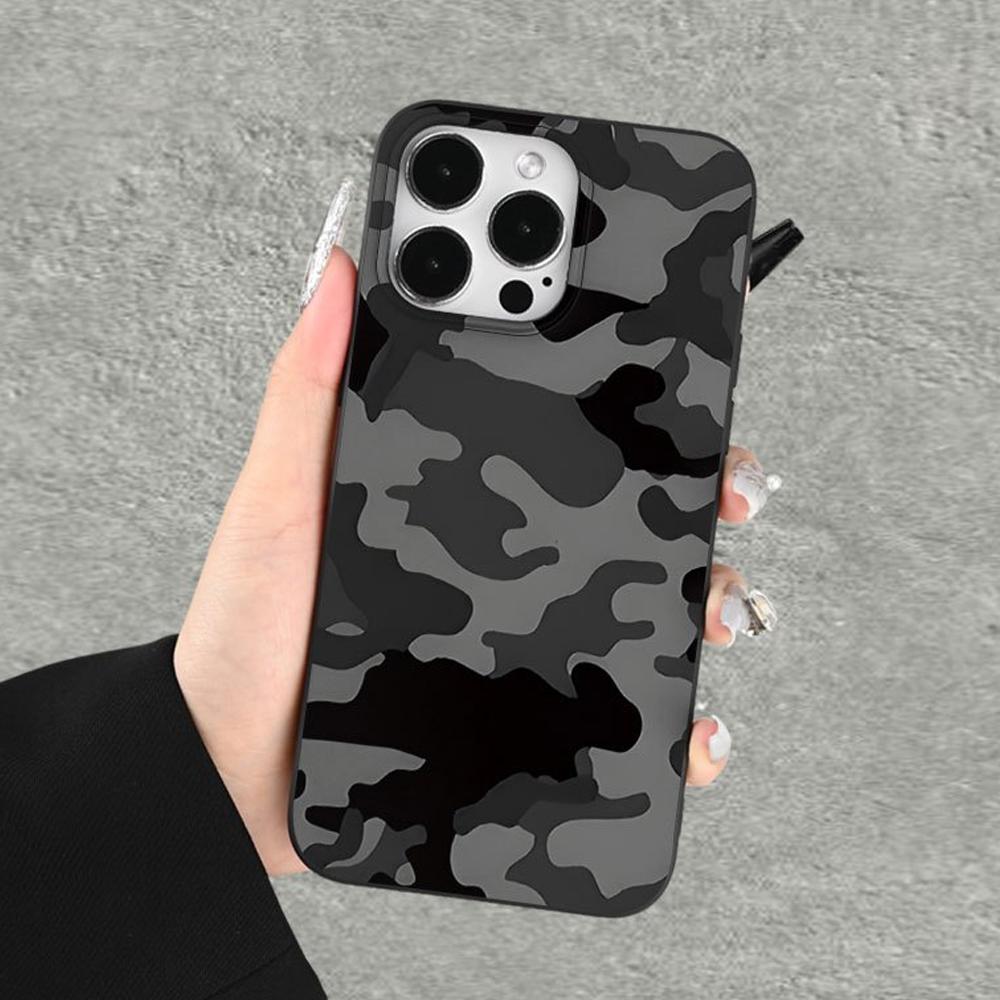 Черно-серый камуфляжный чехол для телефона iPhone 16 15 14 13 12 11 Pro Max Эстетичный камуфляжный противоударный чехол для мужчин и женщин